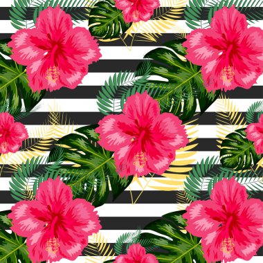 Tropikal yapraklar ve çiçeklerle kusursuz egzotik desenler.