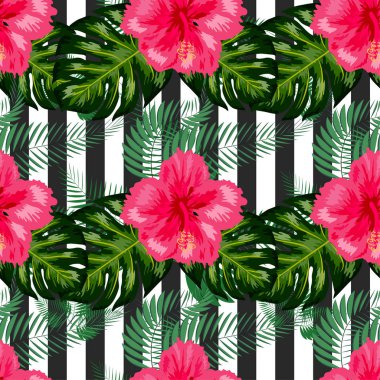 Tropikal yapraklar ve çiçeklerle kusursuz egzotik desenler.