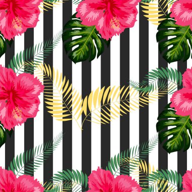 Tropikal yapraklar ve çiçeklerle kusursuz egzotik desenler.