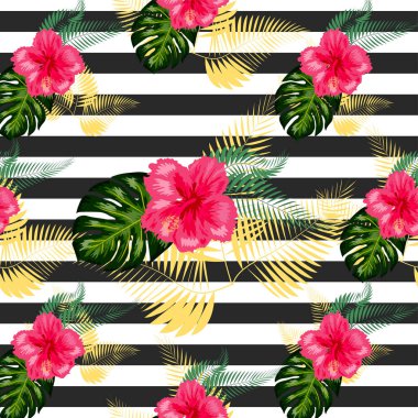 Tropik illüstrasyon canavarı bitkileri çiçek bırakır.