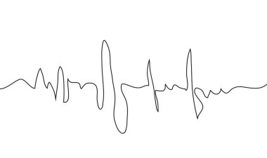 İnsan kalbi ve ritmi silueti, tek ve sürekli siyah çizgi..