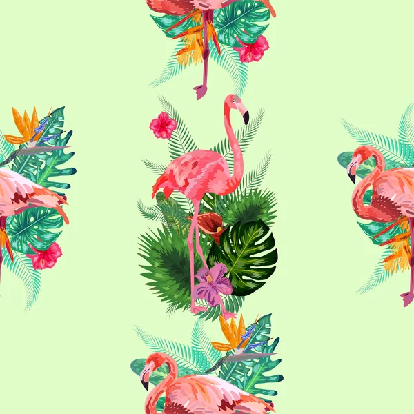 Tropikal kuş pembe flamingo ve çiçek amblemi, frangipani, veya