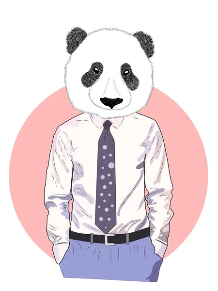 Vázlatos panda ingben, nadrágban és nyakkendőben. Üzletember stílusban.. — Stock Vector