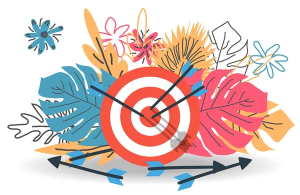 Ilustración del concepto de negocio, Target con una flecha, golpeó el alquitrán — Vector de stock