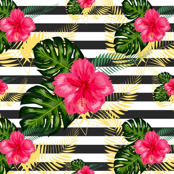 Tropical pattern. Tropical flowers and leaves for your design. H — 스톡 벡터