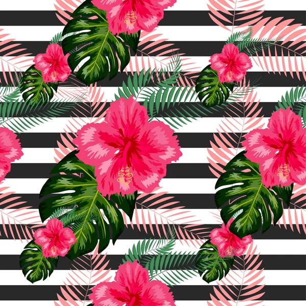 Tropical pattern. Tropical flowers and leaves for your design. H — 스톡 벡터