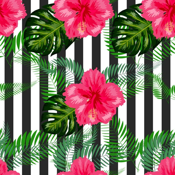 Patrón tropical. Flores tropicales y hojas para su diseño. H — Vector de stock