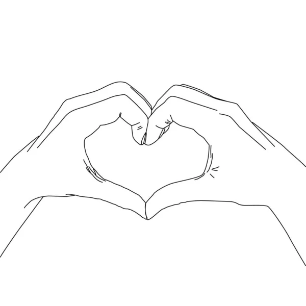 Sketch of hands showing heart shape gesture, Hand drawn line art — Stock Vector
