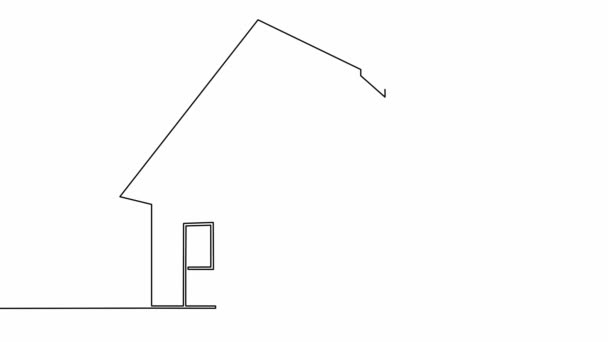 Селф рисунок простой анимации одной непрерывной одной линии рисуя логотип, знак, дом, дом, форму, архитектуру , — стоковое видео