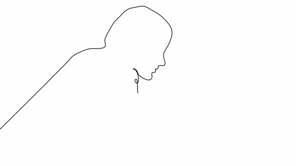 Self drawing animation of woman working on laptop computer - continuous line drawing. — Stock Video