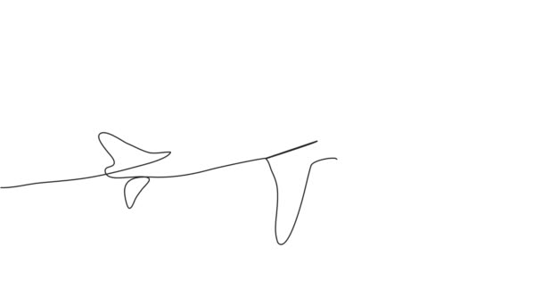 Простая анимация непрерывного рисования линий. Самолет летит слева направо. — стоковое видео