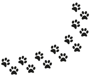 Track of cat dog tracks, footprint, design. Footprints of cat, turn right clipart