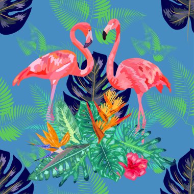 Pembe flamingoların kusursuz deseni. sanat tasarımı duvar kağıdı.