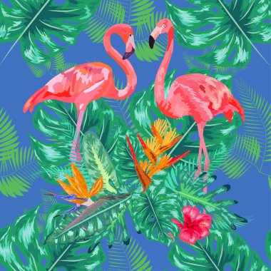 Pembe flamingoların kusursuz deseni. sanat tasarımı duvar kağıdı.