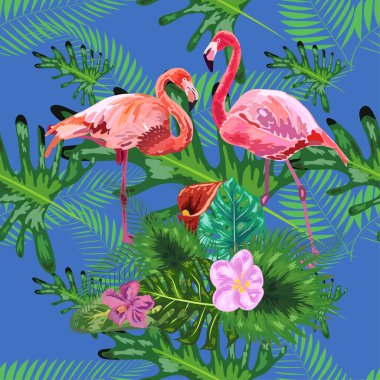 Pembe flamingoların kusursuz deseni. sanat tasarımı duvar kağıdı.