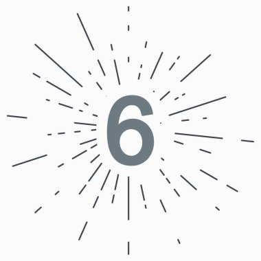 Web sitesi, uygulama, logo ve tasarım şablonu için güneş ışınları ve altı numara simgesine sahip vintage illüstrasyon.