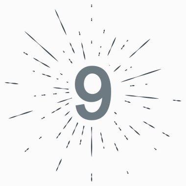 Web sitesi, uygulama, logo ve tasarım şablonu için güneş ışınları ve dokuz numaralı simgeye sahip klasik illüstrasyon.