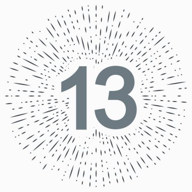 Web sitesi, uygulama, logo ve tasarım şablonu için 13 numara ve güneş ışınları içeren klasik illüstrasyon.