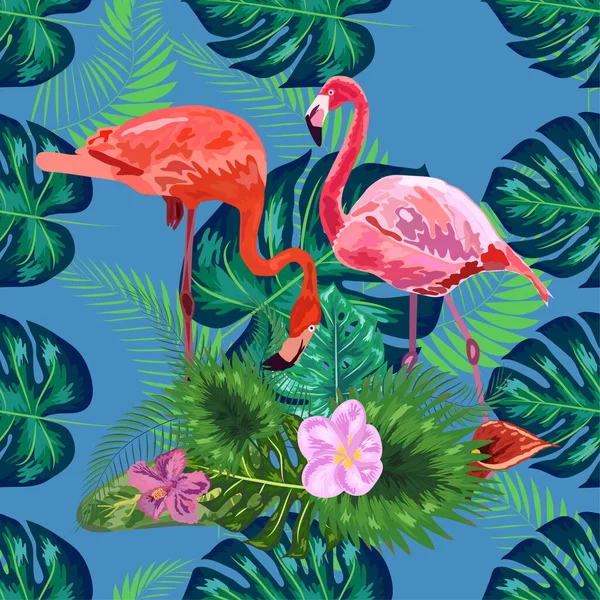 Padrão Sem Costura Flamingos Rosa Pássaro Moda Arte Papel Parede — Vetor de Stock