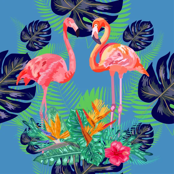 Patrón Sin Costuras Flamencos Moda Pájaro Rosa Papel Pintado Diseño — Archivo Imágenes Vectoriales