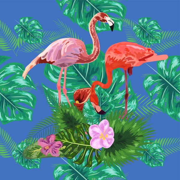 Patrón Sin Costuras Flamencos Moda Pájaro Rosa Papel Pintado Diseño — Vector de stock
