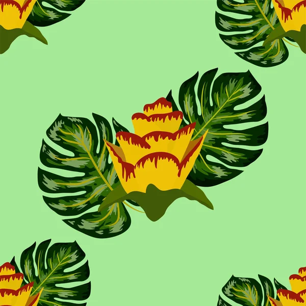 Modèle Tropical Sans Couture Été Avec Des Plantes Des Feuilles — Image vectorielle