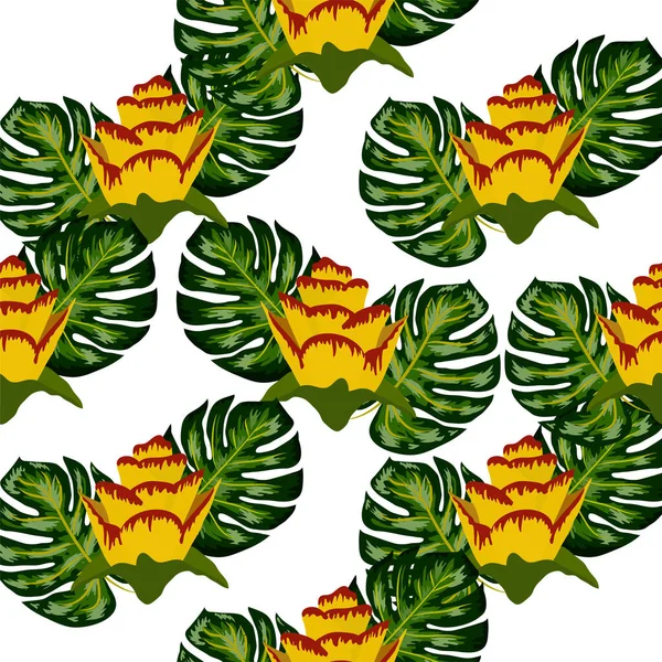 Modèle Tropical Sans Couture Été Avec Des Plantes Des Feuilles — Image vectorielle