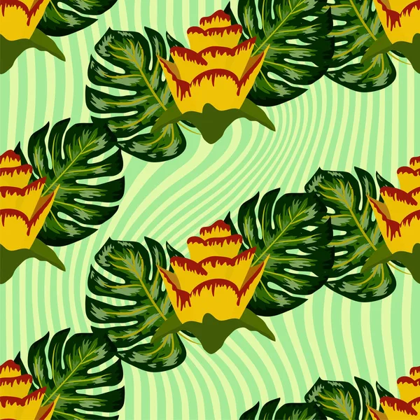 Sommer Nahtloses Tropisches Muster Mit Leuchtend Gelben Und Rosa Pflanzen — Stockvektor