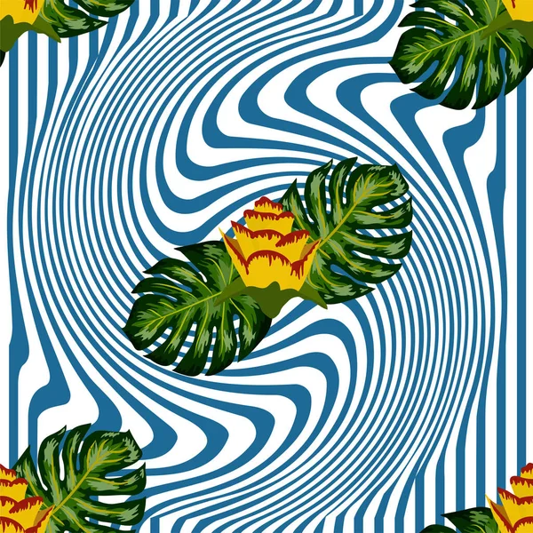 Patrón Tropical Sin Costuras Verano Con Plantas Hojas Color Amarillo — Archivo Imágenes Vectoriales