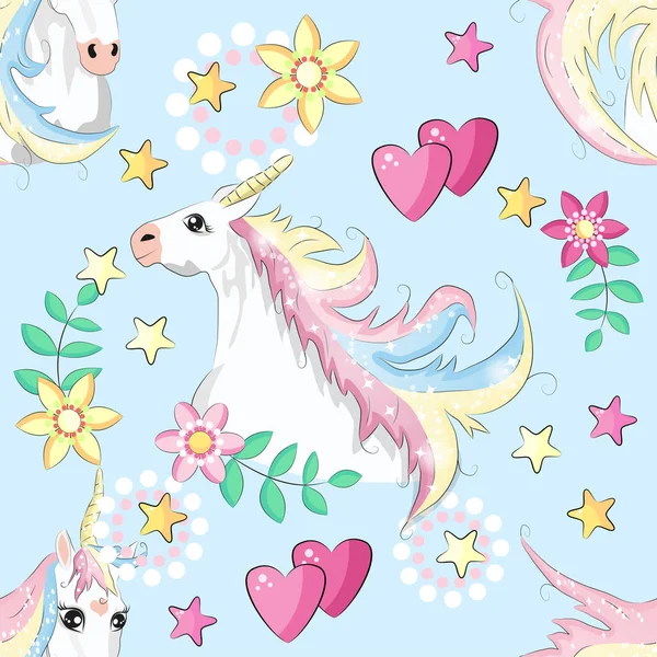 Lindo Unicornio Concepto Princesa Patrón Sin Costuras Belleza Chica Diseño — Archivo Imágenes Vectoriales