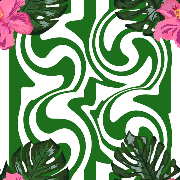 Motif Floral Sans Couture Sur Fond Géométrique Imprimer Été Exotique — Image vectorielle