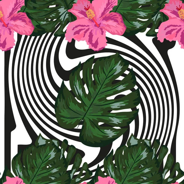 Motif Floral Sans Couture Sur Fond Géométrique Imprimer Été Exotique — Image vectorielle