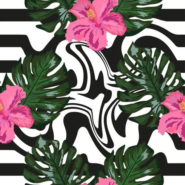 Motif Sans Couture Avec Des Fleurs Tropicales Orchidée Hibiscus Des — Image vectorielle