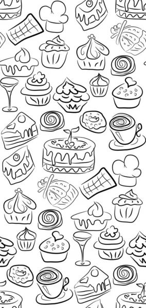 Hand Drawn Sweets Candies Pattern Doodles Isolated Food White Background — Stock Vector