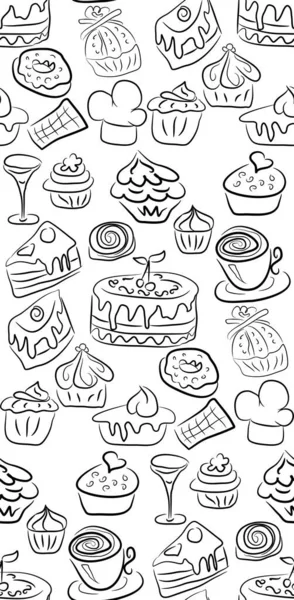 Hand Drawn Sweets Candies Pattern Doodles Isolated Food White Background — Stock Vector