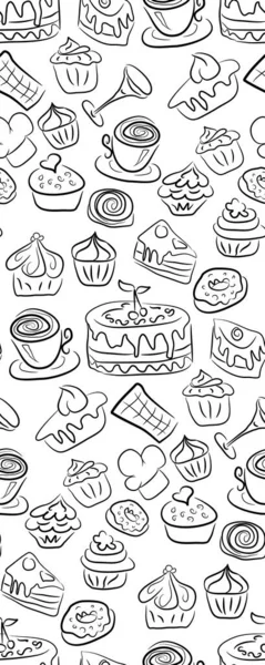 Kekler Kekler Şekerler Koniler Ile Tatlı Karalama Kalıpları Çizimi Pürüzsüz — Stok Vektör