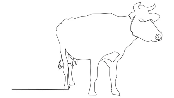 Línea Continua Una Hermosa Vaca Está Pie Dibujo Línea Delgada — Archivo Imágenes Vectoriales