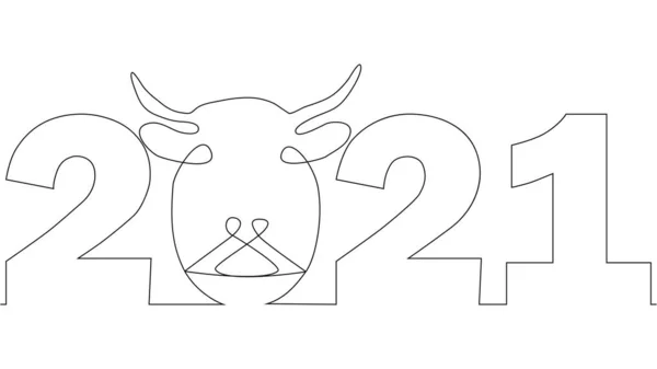 Номер Стилю Малювання Одного Рядка 2021 Року Рік Корови — стоковий вектор