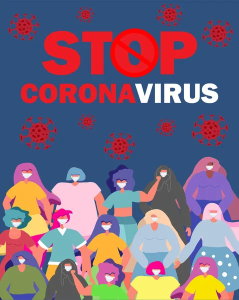 Coronavirus Στον Κόσμο Novel Coronavirus 2019 Ncov Γυναίκα Λευκή Μάσκα — Διανυσματικό Αρχείο