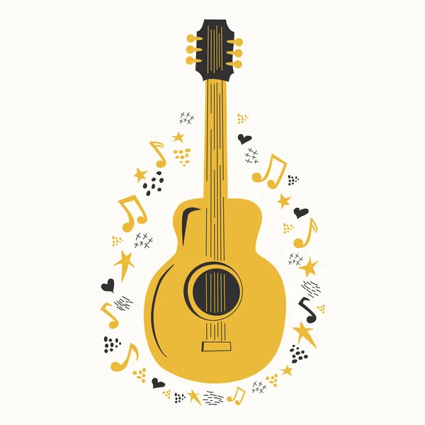 Акустическая Гитара Окружении Нот Фестиваль Кантри Ковбойской Музыки Живая Афиша — стоковый вектор