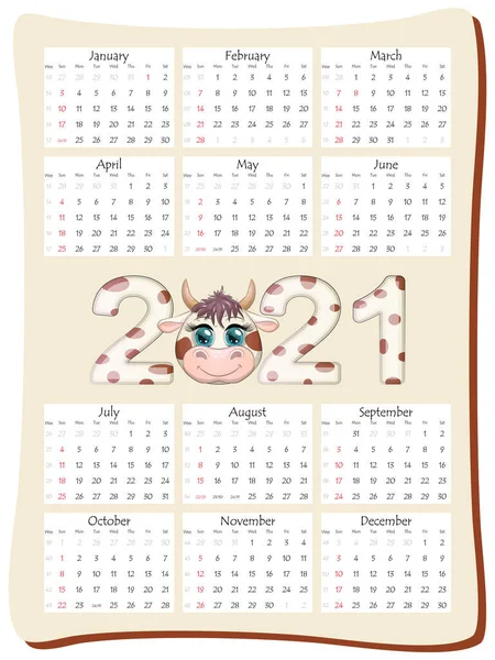 2021 Ежегодный Календарь Месяцев Календарный Шаблон Вертикальной Ориентации Красивой Надписью — стоковый вектор