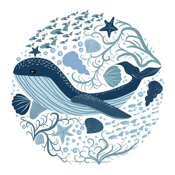 Ilustracja Wielorybami Piękny Plakat Ssakami Morskimi Karta Zwierzętami Morskimi — Wektor stockowy