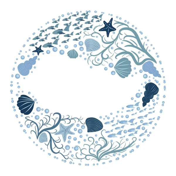 Rahmen Zum Meeresthema Mit Handgezeichneten Meeresbewohnern Rand Platz Für Text — Stockvektor