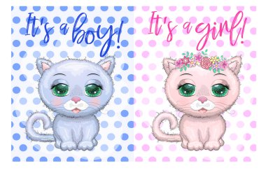 Şirin kedi ve oğlanlarla Bebek Duşu tebrik kartı..