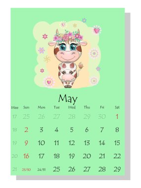 Takvim 2021. Mayıs için şirin boğa ve inek