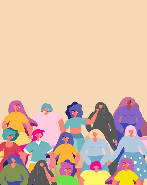 Conjunto Mujeres Diversas Poder Femenino Feminismo Mano Dibujada Diseño Estilo — Vector de stock