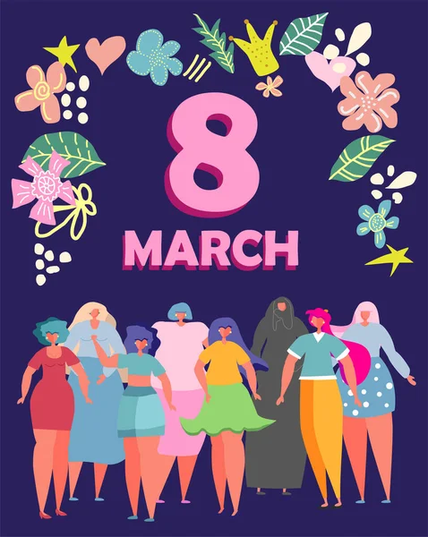 Marzo Día Internacional Mujer Diseño Plantilla Concepto Feminista — Vector de stock