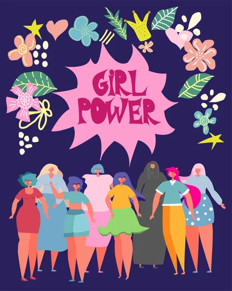 Kelompok Gambaran Perempuan Anak Perempuan Kekuasaan Kuat Kekuatan Kekuatan Gadis - Stok Vektor