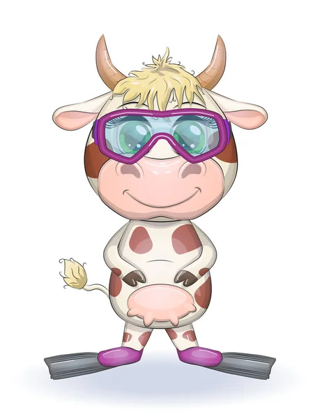 Mignon Dessin Animé Vache Taureau Avec Des Lunettes Des Ailettes — Image vectorielle