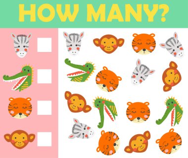 Anaokulu Çocukları İçin Hayvanların Matematiksel Oyununun Çizgi Filmleri